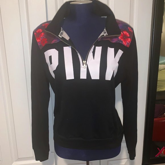 PINK Quarter Zip Floral Sweater - Picture 1 of 4
